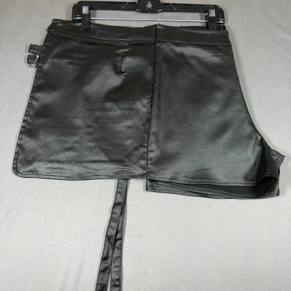 Faux‎ Leather Rave Skort Womens Medium M Black Zipper Wrap Punk Streetwear Goth